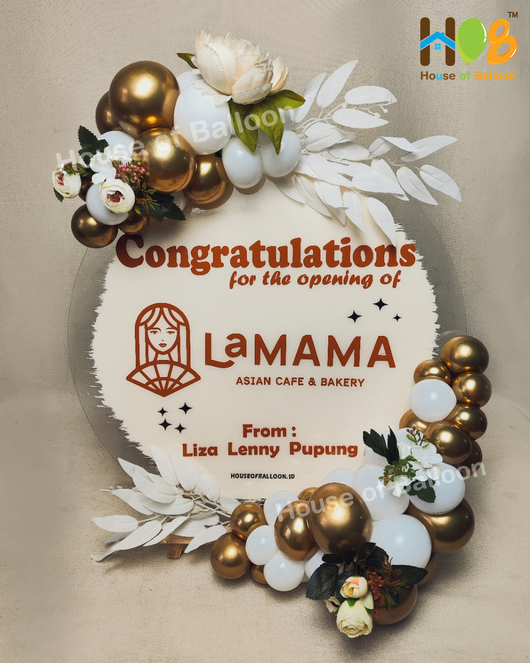 Acrylic Table Parcel Balon Bunga Medium 50 cm / Papan Ucapan Bandung