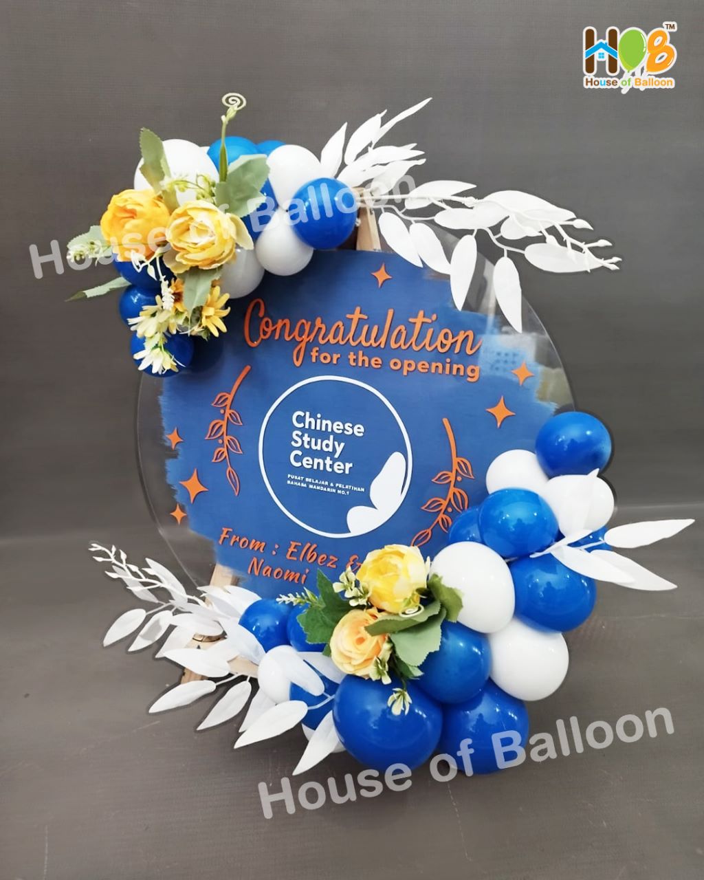 Acrylic Table Parcel Balon Bunga Small 40 cm / Papan Ucapan Bandung
