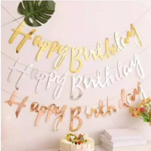 Banner Happy Birthday Cursive Tulisan Sambung