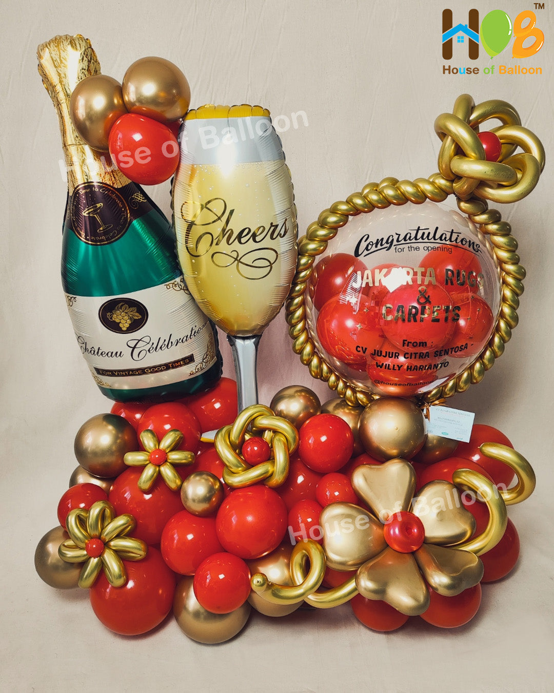Organic Champagne Balon Gift (+Custom Text) Papan Ucapan Bandung