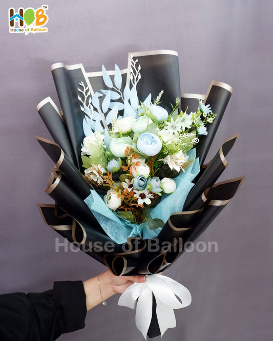 Medium Buket Bunga Artificial Peony Rose Mawar