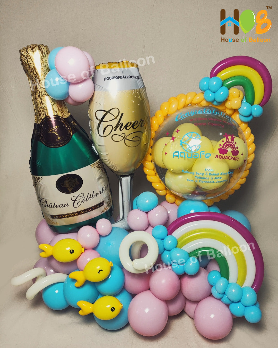 Organic Champagne Balon Gift (+Custom Text) Papan Ucapan Bandung