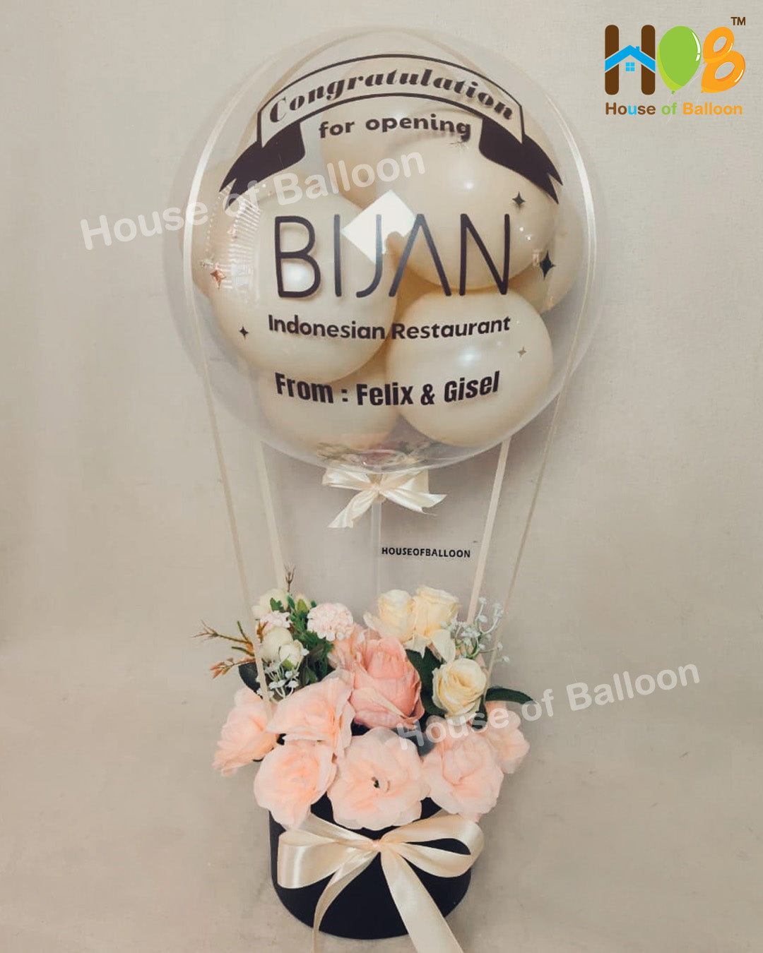 Parcel Balon Gift Flower Box Clear Custom Text / Papan Ucapan Bandung