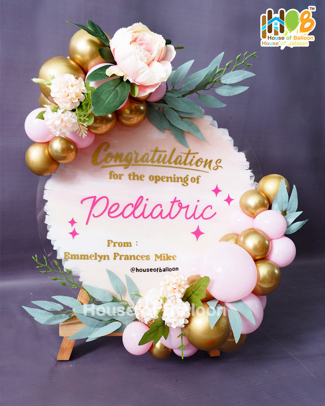 Acrylic Table Parcel Balon Bunga Small 40 cm / Papan Ucapan Bandung