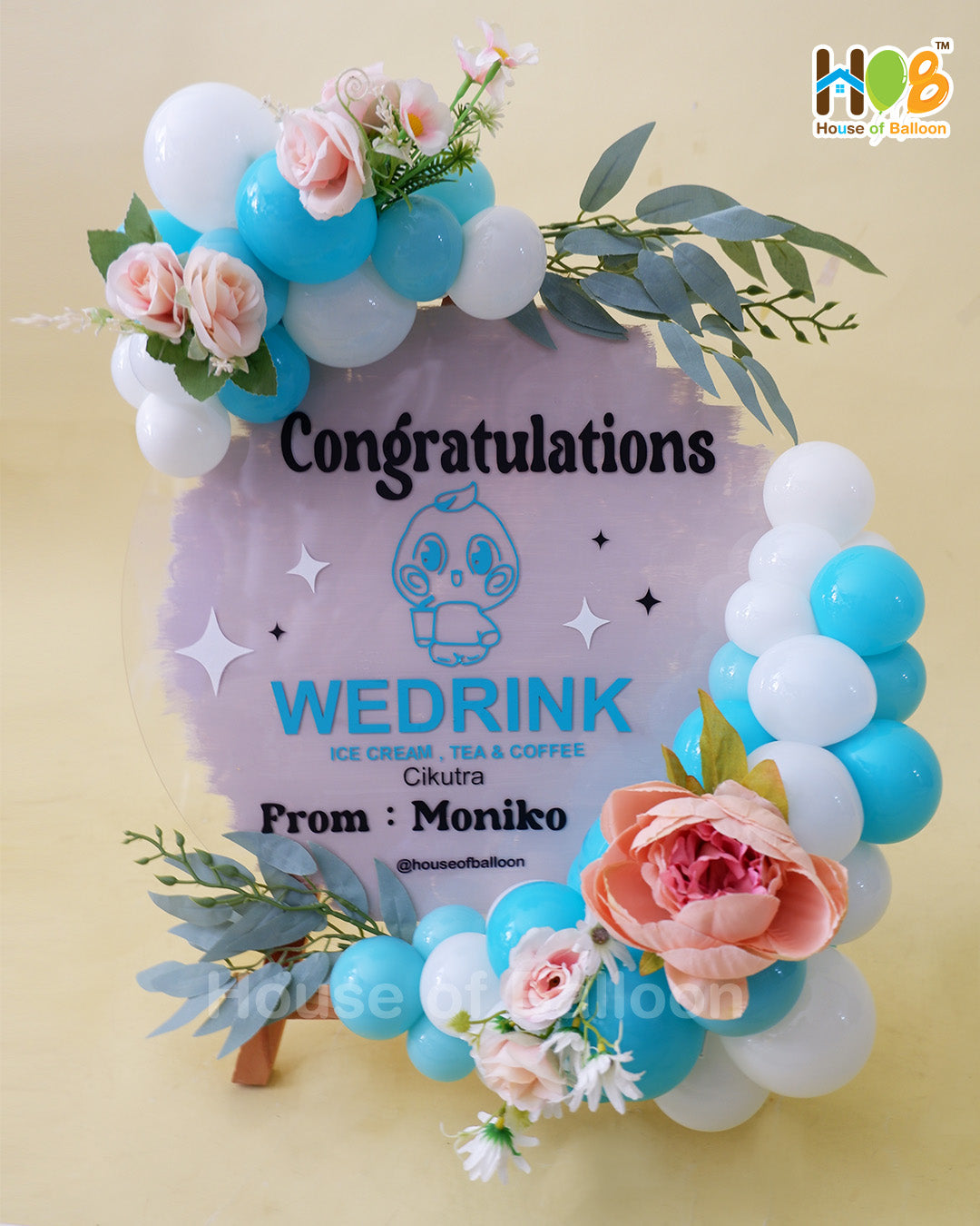 Acrylic Table Parcel Balon Bunga Small 40 cm / Papan Ucapan Bandung
