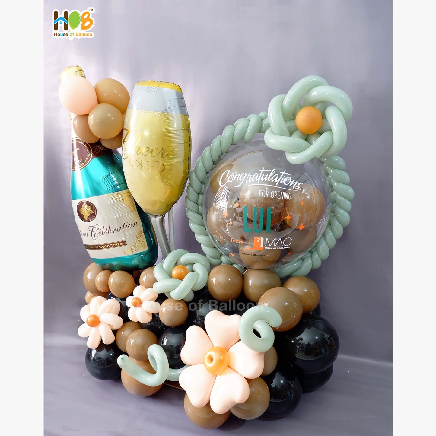 Organic Champagne Balon Gift (+Custom Text) Papan Ucapan Bandung