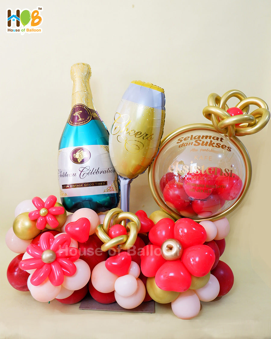 Organic Champagne Balon Gift (+Custom Text) Papan Ucapan Bandung