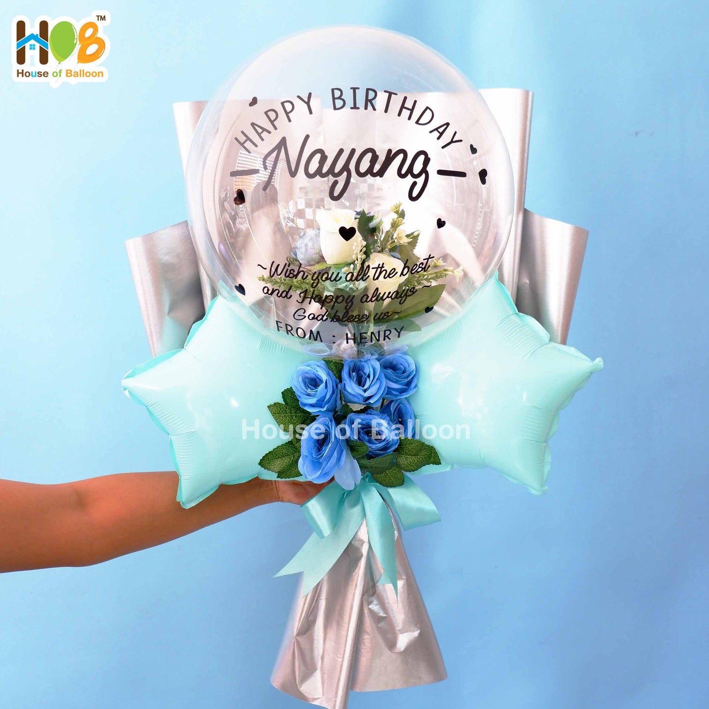 Clear Text Bouquet - Balon Bunga