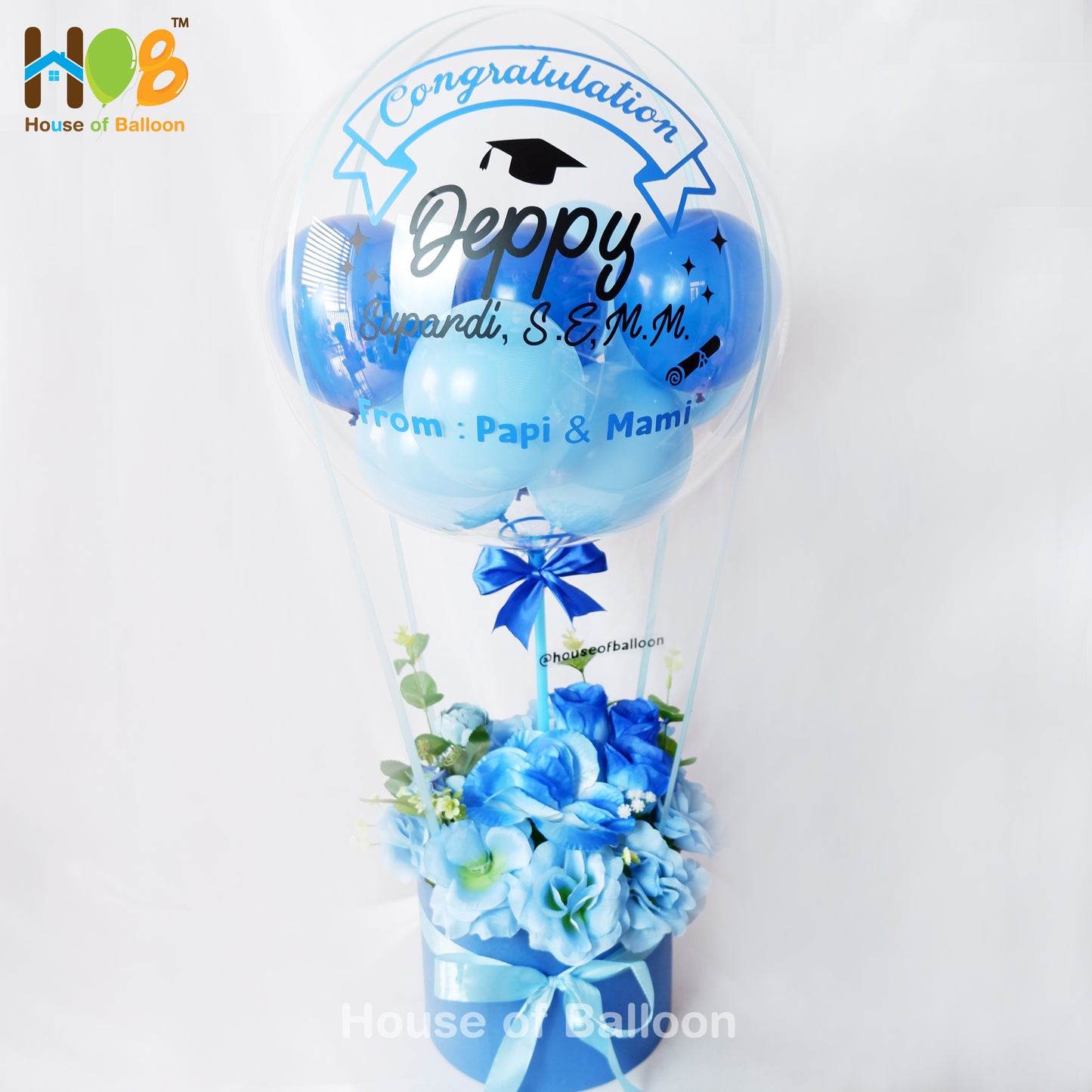 Parcel Balon Gift Flower Box Clear Custom Text / Papan Ucapan Bandung