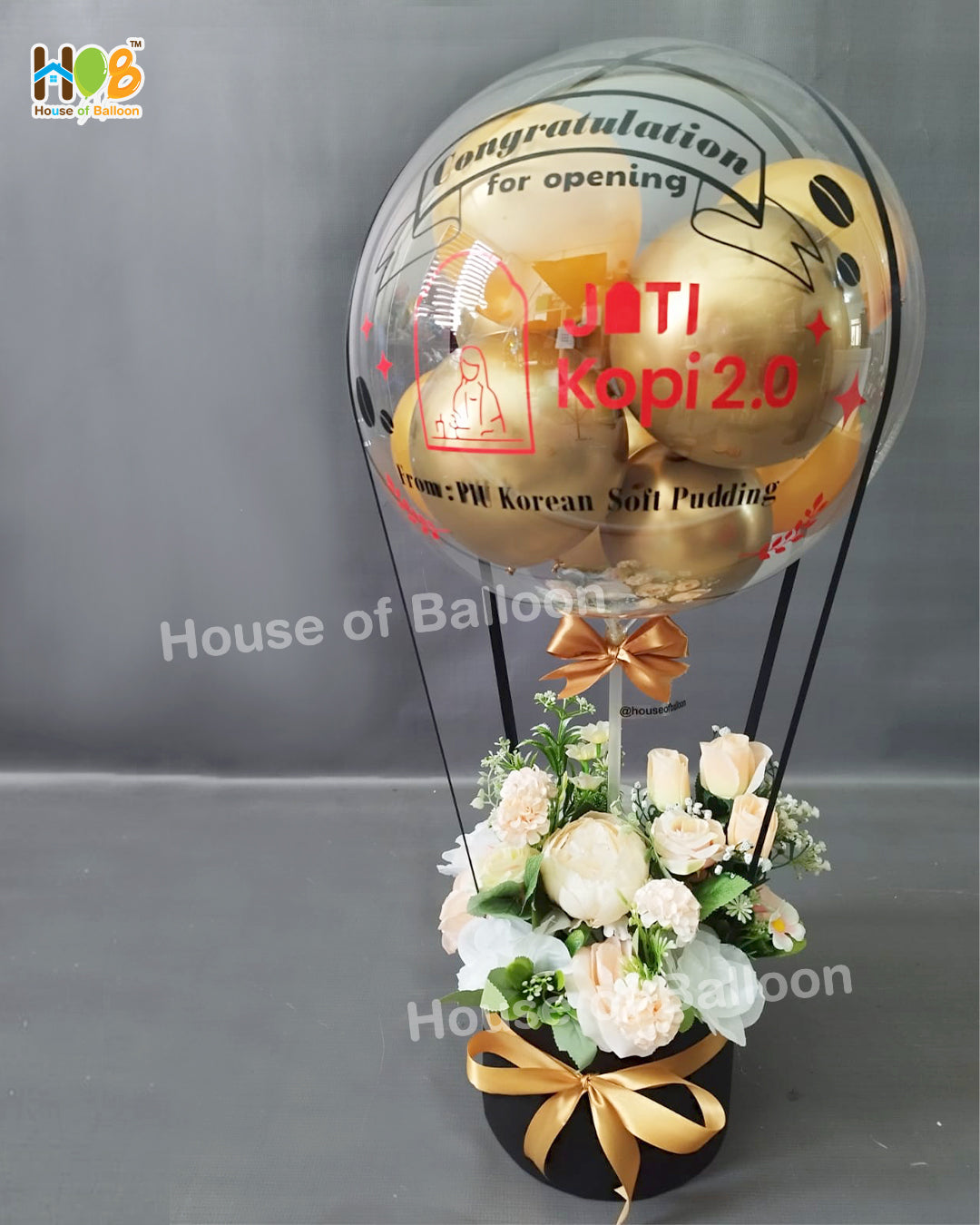 Parcel Balon Gift Flower Box Clear Custom Text / Papan Ucapan Bandung