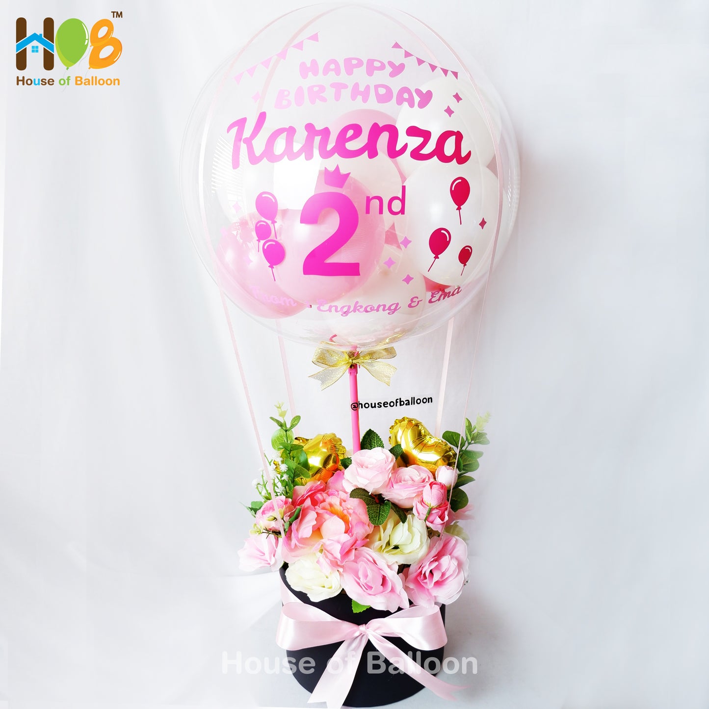 Parcel Balon Gift Flower Box Clear Custom Text / Papan Ucapan Bandung