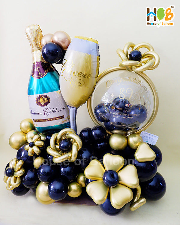 Organic Champagne Balon Gift (+Custom Text) Papan Ucapan Bandung