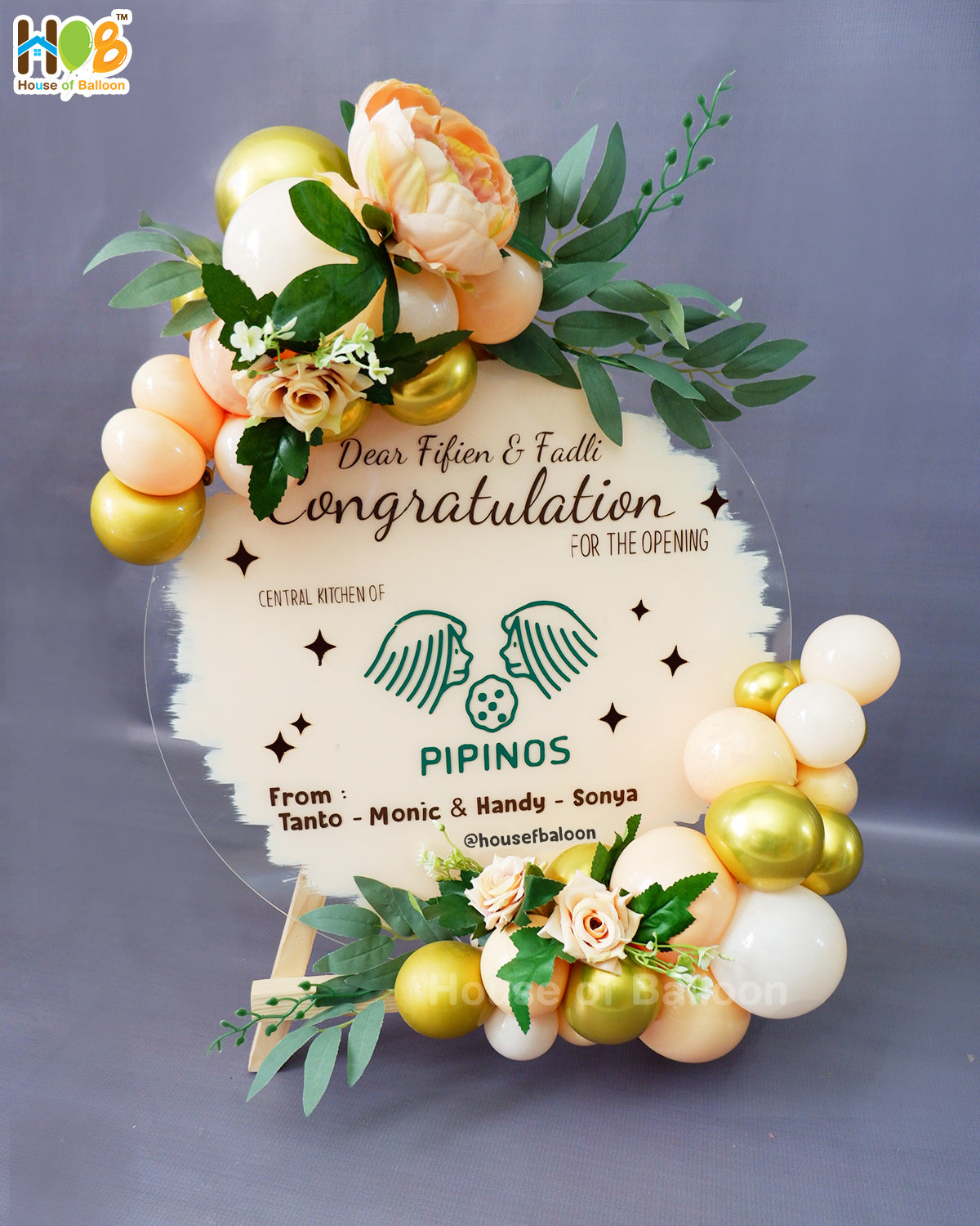 Acrylic Table Parcel Balon Bunga Small 40 cm / Papan Ucapan Bandung