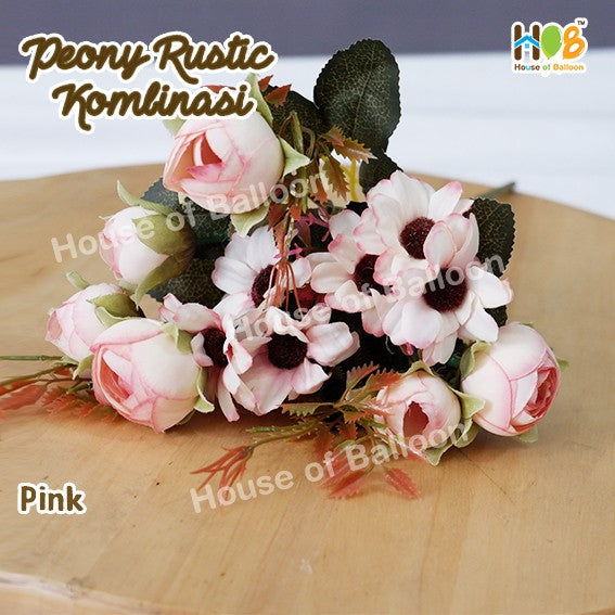 Bunga Artificial Peony Kombinasi Anggrek - Rustic Vintage