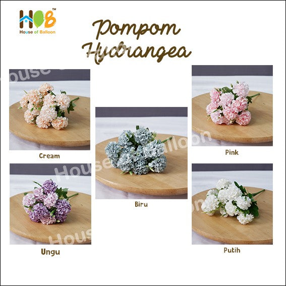 Bunga Artificial Pom Pom Hydrangea Flower 9 Kuncup