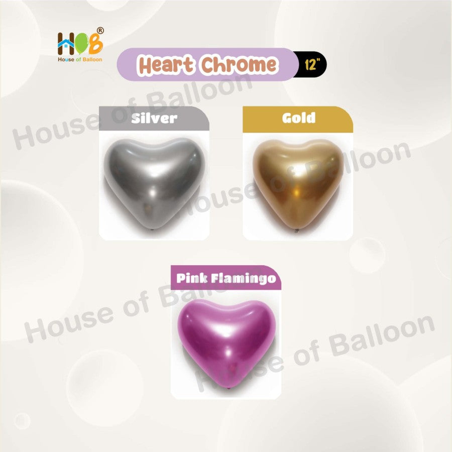 Balon Latex Premium Tebal Heart 10 Inch Metalik Chrome