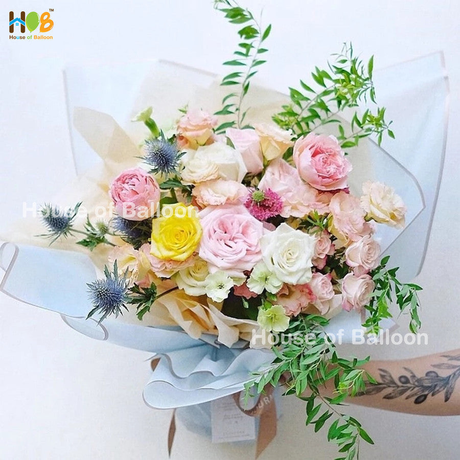 Cellophane Paper Flower Wrapping Kertas Bouquet Buket Bunga List Gold