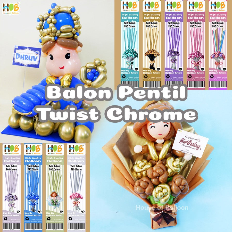 Balon Latex Twist Pentil Chrome Metalik