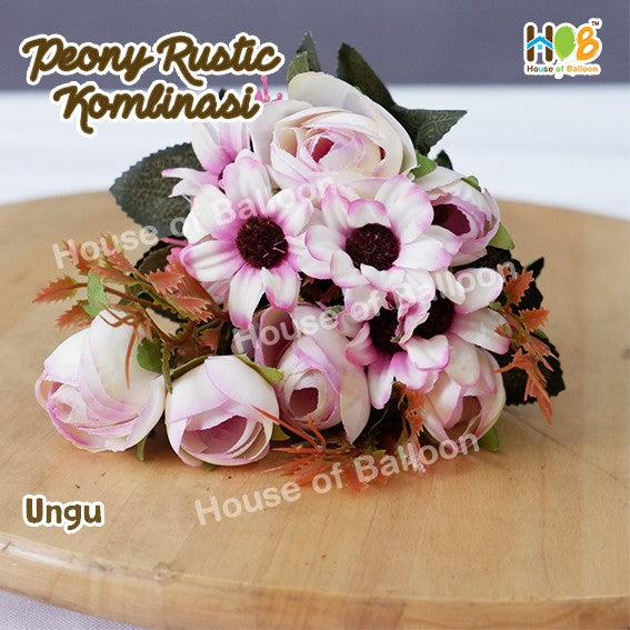Bunga Artificial Peony Kombinasi Anggrek - Rustic Vintage