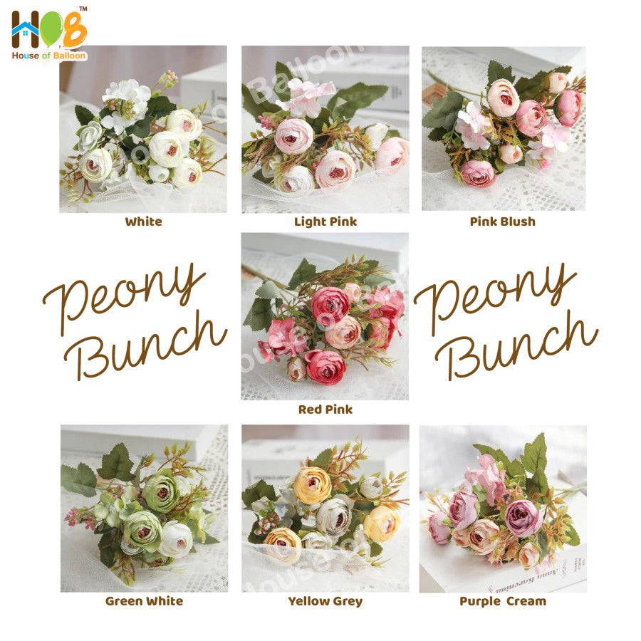 Bunga Artificial Peony Bunch Rustic 8 Kuntum - Vintage Rustic