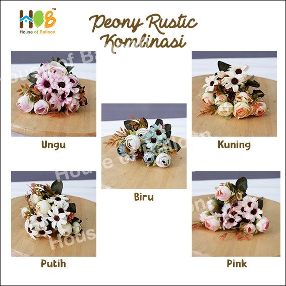 Bunga Artificial Peony Kombinasi Anggrek - Rustic Vintage