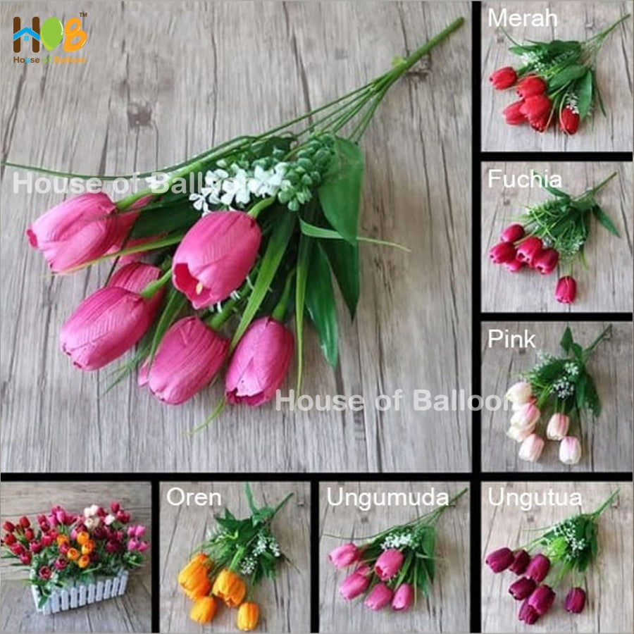 Bunga Artificial Tulip Plastik Artificial Flower Dekorasi 1 Tangkai 7 Kuntum