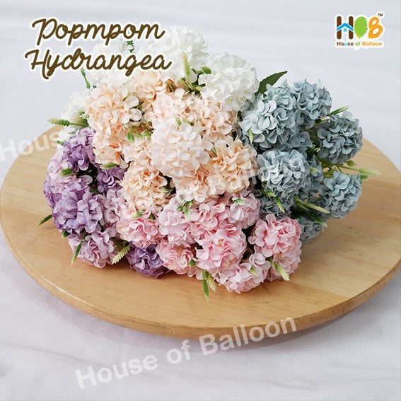 Bunga Artificial Pom Pom Hydrangea Flower 9 Kuncup