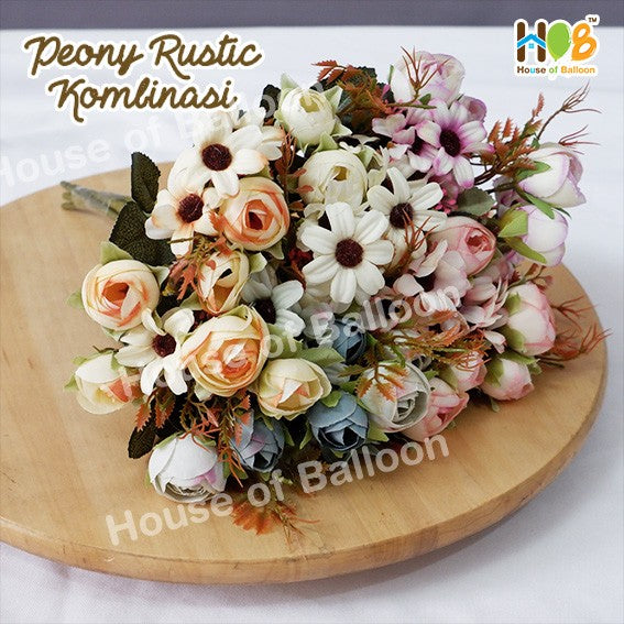 Bunga Artificial Peony Kombinasi Anggrek - Rustic Vintage