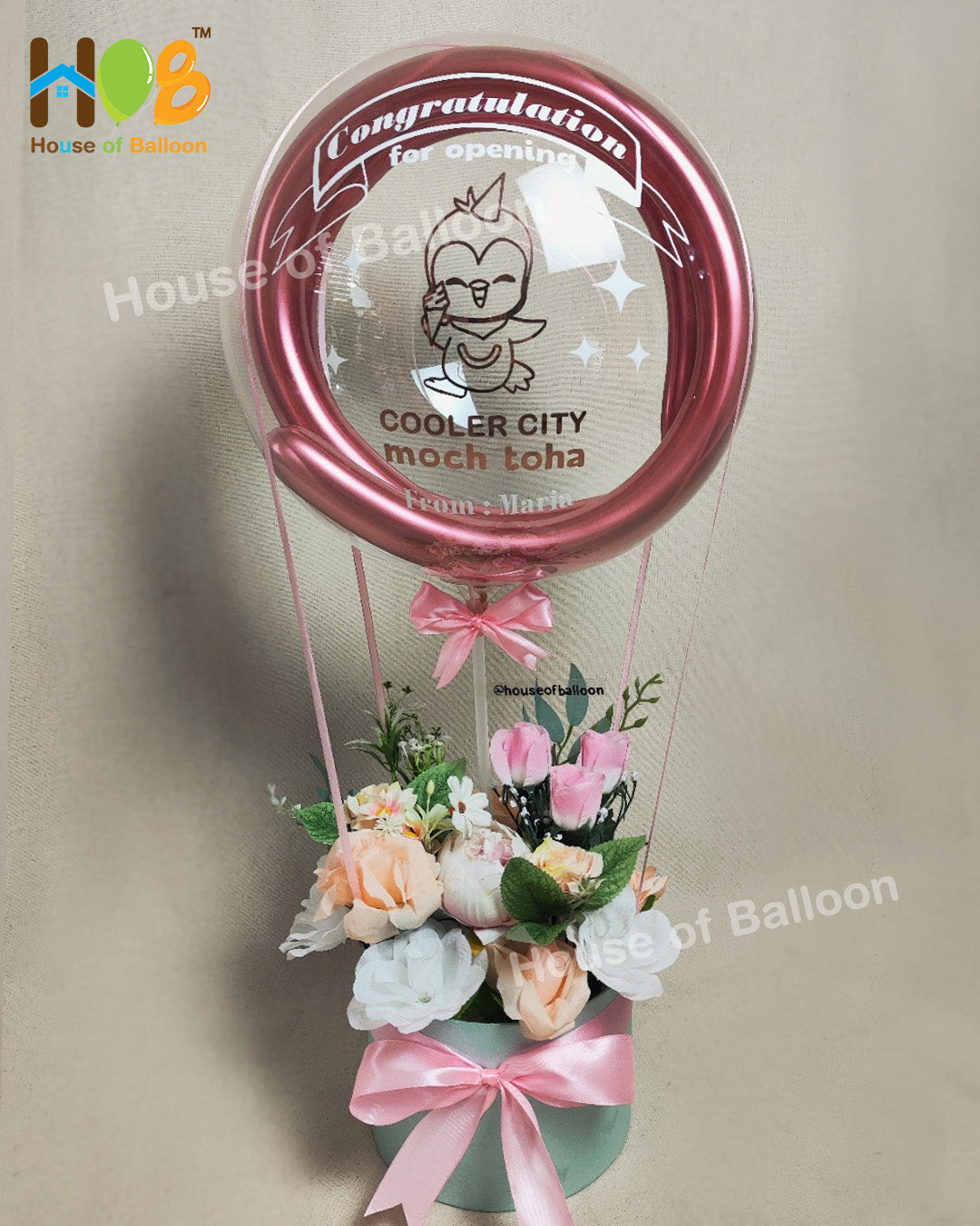 Parcel Balon Gift Flower Box Clear Custom Text / Papan Ucapan Bandung