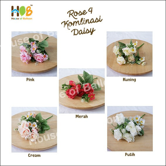 Bunga Artificial Mawar Rose Kombinasi Daisy 13 Kuncup